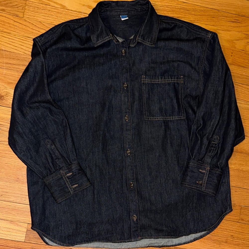 Dark Denim Button-Up Shirt Womens Large
